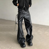 Advbridge Mens Pu Leather Pants Maillard Pu Trousers Autumn Streetwear American Retro Solid Color Simple Casual Pants Men'S Clothing