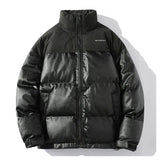 Advbridge Streetwear Stand Collar Thick Warm Men's Winter Jacket PU Leather Patchwork Parkas Oversize Fashion Men Winter Coat