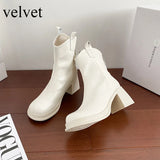 ADVBRIDGE  -  Real Leather Retro Women's Boots Versatile New Chelsea Chimney V-neck Short Leather Shoes for Womens Thick and Slim Heels Boots