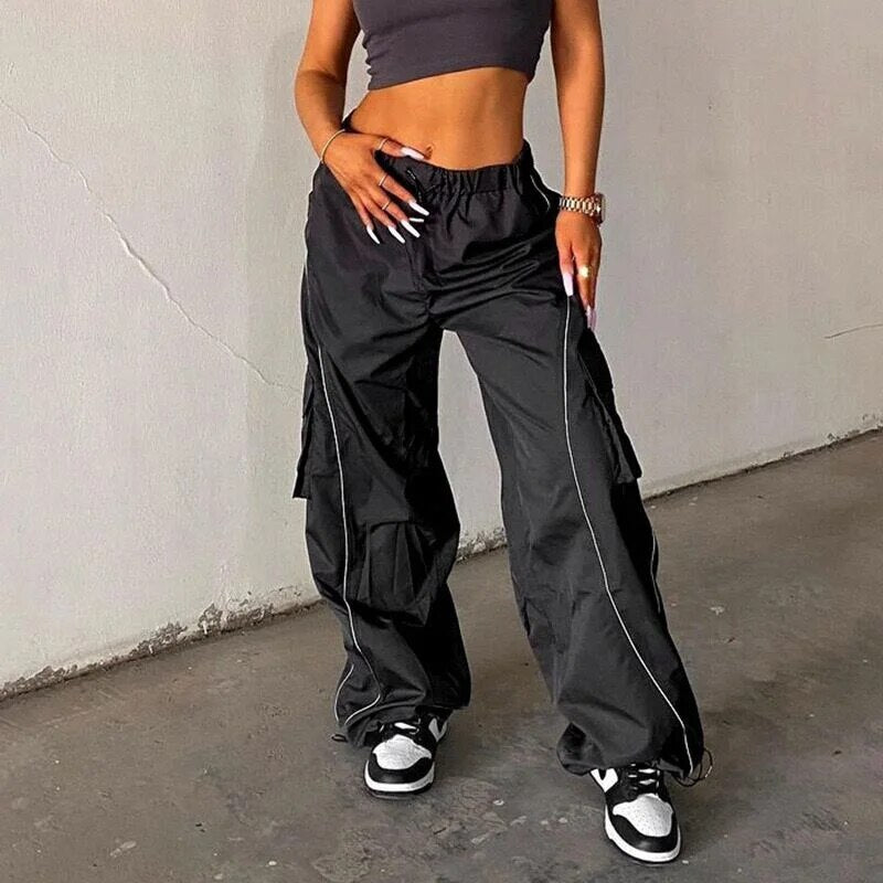 Advbridge High Street Fashion Lady Stitch Color Loose Sweatpants Women Joggers Summer High Waist Drawstring 2yk Pants Long Trouser