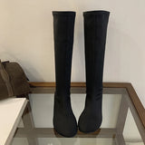 ADVBRIDGE  -  Autumn Winter Fashion Slim Knee High Boots Women Round Toe Flat Heels Elastic Long Booties Ladies Shoes Zapatos De Mujer