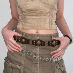 Advbridge Vintage Circle Splicing Belts Cowboy Hollow PU Girdle Rivet Punk Metal Buckle Spice Girls Skirt Decoration Heavy Duty Wide Belt