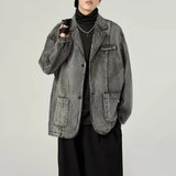 Advbridge Suit Jacket Mens Japanese Fashion Trend Retro Washed Denim Jacket Autumn New Casual Niche Distressed Suit Collar Jacket Top