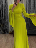 Advbridge Women's A Line Party Dresses High Neck Butterfly Long Sleeves Maxi Party Clubwear Prom Elegant Simple Evening Vestidos