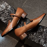 ADVBRIDGE  -  women's cow leather metal buckle slip-on flats Mary Jane loafers round toe rivet decoration casual female daily moccasins shoes