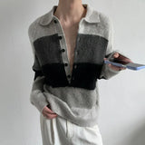 Advbridge Autumn Men's Luxury Striped Polo Neck Knit Pullover Sweater Long Sleeve Casual Streetwear Leisure Korean Popular Knitwear M-2XL