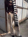 Advbridge Vintage Leopard Print Jeans Women Baggy High Waist Y2k Streetwear Hip Hop Wide Leg Pants Harajuku Casual Denim Trousers
