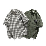 Advbridge New 100% Cotton Men Casual Plaid Shirt Short Sleeved Korean Style Fashion Striped Loose Harajuku Clothes Streetwear 2XL 3XL