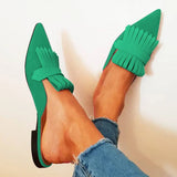 Advbridge Chic Tassel Pointed Toe Low Heels Slipper Woman Purple Green Suede Slip On Woman Fringe Mules Slingbacks Shoes