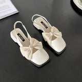 Advbridge Closed Toe Sandals Female Shoe All-Match 2024 Women's Med Clear Heels Girls Bow New Medium Comfort Beige Block Square Summer Ret