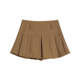 Advbridge  -  American College Style Khaki Pleated Skirt Women's Summer New Casual Solid Color A-line Shorts Skirts Female