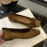 ADVBRIDGE  -  Brand Ballet Mary Jane Shoes Women Bowknot Shallow Leopard Print Fashion Dress Shoes Comfort Suede Elegant Flat Shoes Women