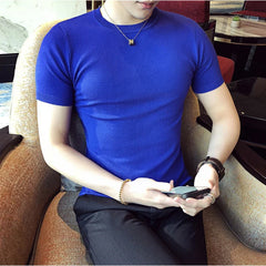 Advbridge -  Summer New Men Solid Color T Shirt Mens Clothing Casual Slim Fit Knitted T Shirts Short Sleeve Tops Large Size 4XL