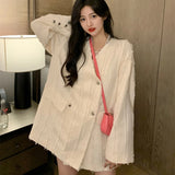 ADVBRIDGE  -  Korean Elegant Solid Tassel Women Coat Autumn New Double Breasted Female Suit Coat All Match Pockets Long Sleeve Ladies Top