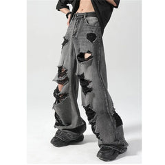 Advbridge 2024 Black Ripped Jeans Women Harajuku Gothic Jeans Baggy Denim Pants Korean Streetwear Casual Trousers Hip Hop Hole Jeans Pants