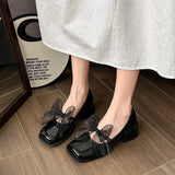 ADVBRIDGE  -  Womens Summer New Fashion Bow Designer Party High Heels PU Leather Elegant Slip-On Women's Square Toe Low Top Shoes Zapatos