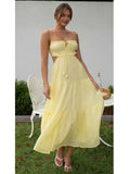 Advbridge Strapless Yellow White Summer Dress for Women Elegant Holiday Beach Boho Maxi Long Sundress Backless Sexy Party Vestidos