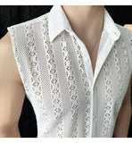 ADVBRIDGE  -  Slim Korean Style Sleeveless Trendy Business Casual Men's Hollow Cool Breathable Vest Shirt