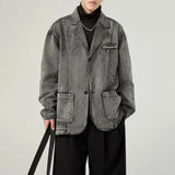 Advbridge Suit Jacket Mens Japanese Fashion Trend Retro Washed Denim Jacket Autumn New Casual Niche Distressed Suit Collar Jacket Top