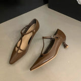 Advbridge New Retro Style Pumps Shallow Mouth Single Shoe Pointed Thin Heel Buckle Mary Jane Shoes