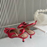 ADVBRIDGE  -  Red Ladies Pumps Low Heel Shoes Summer Pointed Toe Slingback Heels Black Silk Bow Office Shoes Escarpins Femmes Talons 2025