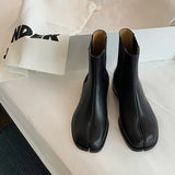 Advbridge British Style Ankle Boots for Women Split Toe Stretch Solid Color Mid Heel Patent Leather Matte Round Toe Female Shoes