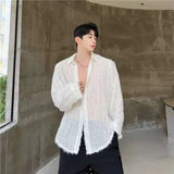 ADVBRIDGE  -  New Korean Style Men's Shiny Silk Shirts Loose Solid Color Trendy Long Sleeved Design Single Breasted Lapel Male 2025