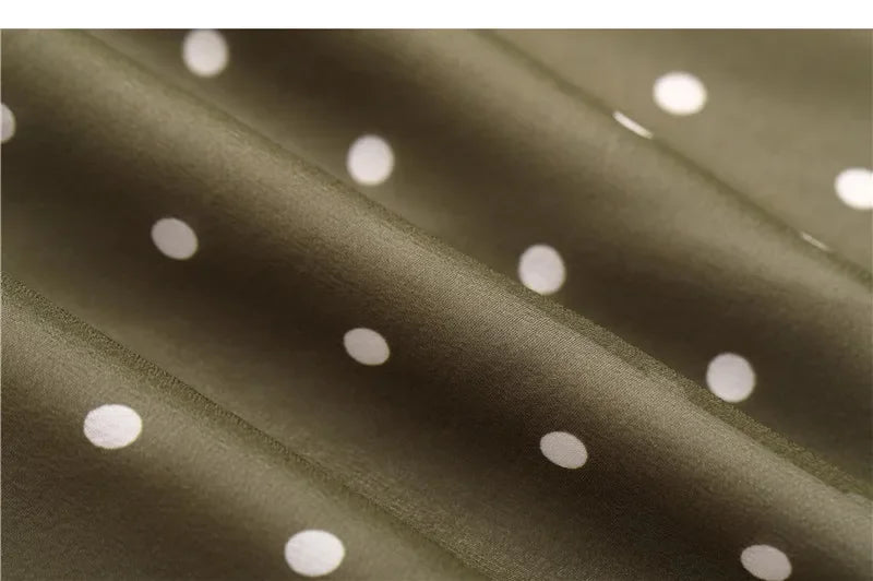 ADVBRIDGE  -  Summer Fashion Green Polka Dot Dress Women French Retro Elegant Slim Long Womens Dresses V-neck Sleeveless Silk Vestido