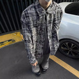 Advbridge Men's Retro Ripped Plaid Shirts Leisure Popular Clothing Light Luxury Clothes Short Sleeve Streetwear Fashion Check Blouse M-3XL
