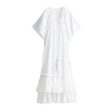 ADVBRIDGE  -  Tassel Fringes Lace Up Women's Long Dresses Elegant V-neck Puff Sleeve Cascading Ruffle Female Robes Female 2025 Beach Vestidos