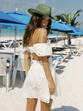 Advbridge White Lace Cotton Dress V Neck Off Shoulder Sexy Beach Short Dress Summer Women Buttons Cut Out Mini Beach Sundress 2024