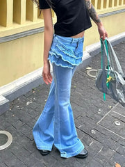 ADVBRIDGE  -  Y2K American Casual Washed Spliced Women Jeans New Fashion 2000s High-waisted Jeans Hip-hop Slim Micro-flared Wide-leg Trousers