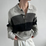 Advbridge Autumn Men's Luxury Striped Polo Neck Knit Pullover Sweater Long Sleeve Casual Streetwear Leisure Korean Popular Knitwear M-2XL
