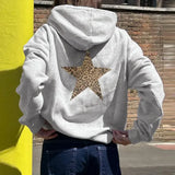 Advbridge Leopard five-pointed star graphic print oversized long-sleeved hoodies women American Y2K sexy nightclub rock casual sweatshirts