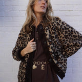 Advbridge Women's Fashion New Unique Round Neck Single breasted Leopard Pattern Lamb Wool Coat