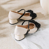 Advbridge Women's Chunky Block Pumps Slip On Low Heel Closed Round Toe Dress Classic Mid Square Shoes Wedding Party Office Lady Shoes