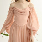 ADVBRIDGE  -  French Fairy Wind Long-sleeved One-shoulder Dress 2025 Spring and Summer Waist Gentle Temperament Party Women's Dress