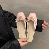 Advbridge  Satin Flower Slippers Women 2024 Summer Non-slip Casual Slide Comfy Light Fashion Ethnic Style Sandals Flat Floral Mule Shoes