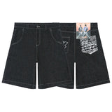 Advbridge Hip Hop Pockets Embroidery Letter Print Jeans Shorts for Men Summer Retro Oversized Wide Leg Denim Knee Lenght Pants