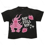 Advbridge Y2k Top high street demon T shirt Summer Harajuku Pink Cotton Loose Style Printed American Couples Round Neck Couple Gothic tops