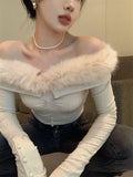 Advbridge Sexy Popular Off Shoulder Plush Tops Women 2024 Autumn Slim Fit Sweaters Mujer Y2k E-Girl Long Sleeve Bottoming Pullovers