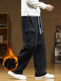Advbridge Winter Fleece Sweatpants Men Multi-Pockets Thick Warm Knit Cargo Pants Wide Leg Cotton Straight Sports Trousers Big Size 8XL