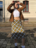 Advbridge -  High Waist Plaid Skirt Women Autumn Fashion Loose Long Skirt Women's Street Casual Side Slits Retro Maxi Skirt Femme