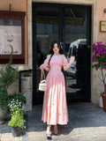 Advbridge French Gentle Square Collar Bubble Sleeve Vestidos Temperament Dress Female Robe Summer 2025 New Waist A-wave Long Dresses