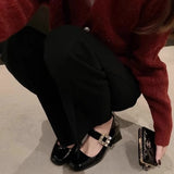 Advbridge French retro Mary Jane shoes women Spring and Autumn 2024 new square head thick heel shoes diamond one line buckle high heels