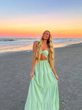ADVBRIDGE  -  Casual Solid Hollow Out Long Dress Elegant Lace Up Pleated Backless Off Shhoulder Robes New Women's Summer Vacation Beach Gowns