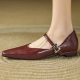 ADVBRIDGE  -  Women's genuine leather metal buckle pointed toe slip-o Mary Jane flats high quality soft comfortable 2cm kitten heel shoes sale