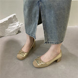 ADVBRIDGE  -  Fashion Elegant Red Ballerinas Women Pumps Slip on Loafers Round Toe Square Heels Bowknot Casual Spring Autumn Low Heel Shoes