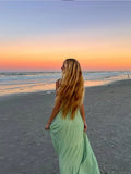 ADVBRIDGE  -  Casual Solid Hollow Out Long Dress Elegant Lace Up Pleated Backless Off Shhoulder Robes New Women's Summer Vacation Beach Gowns