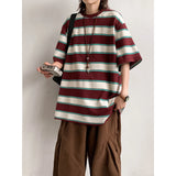 ADVBRIDGE  -  Heavy Cotton Men's Short Sleeve T Shirt Striped Summer Cotton Bottom Shirt Half Sleeve Long Fleece Cotton T Shirt Q250